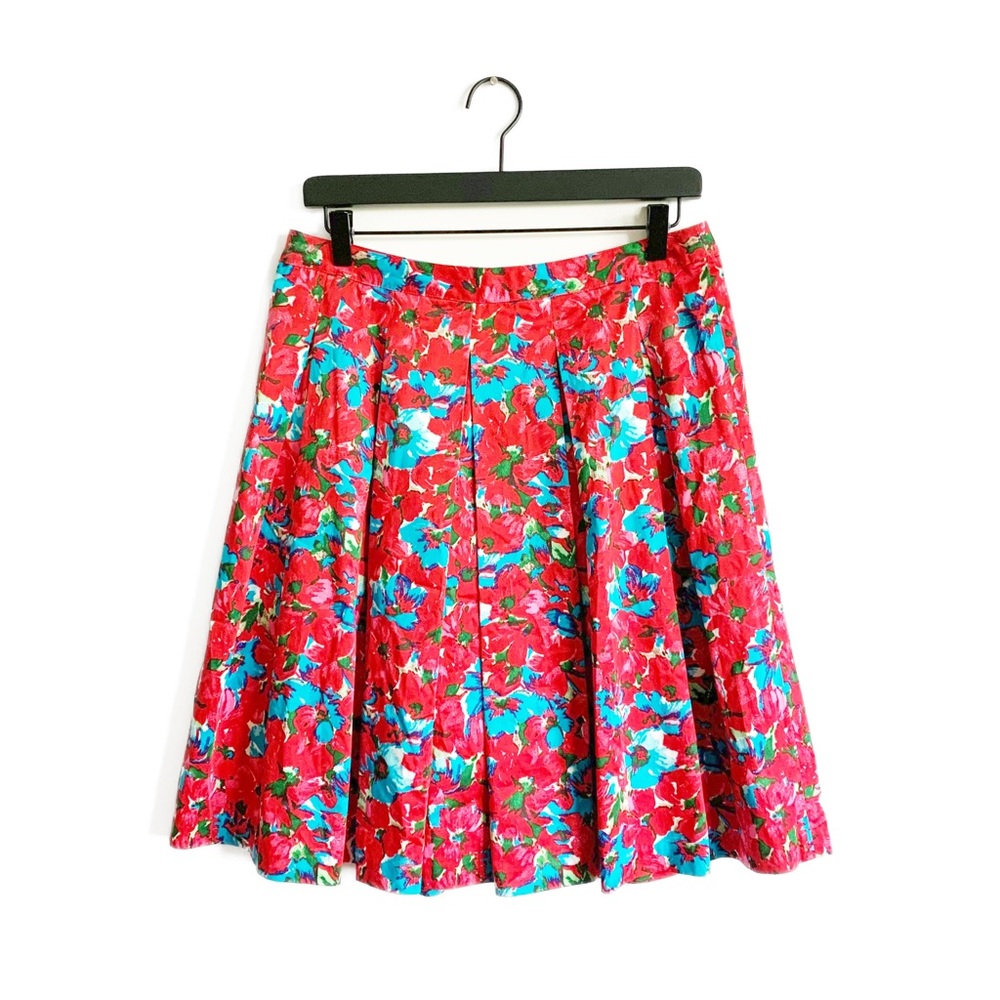 Talbots Floral Pleated A-Line Mini Skirt Red Turquoise Petite